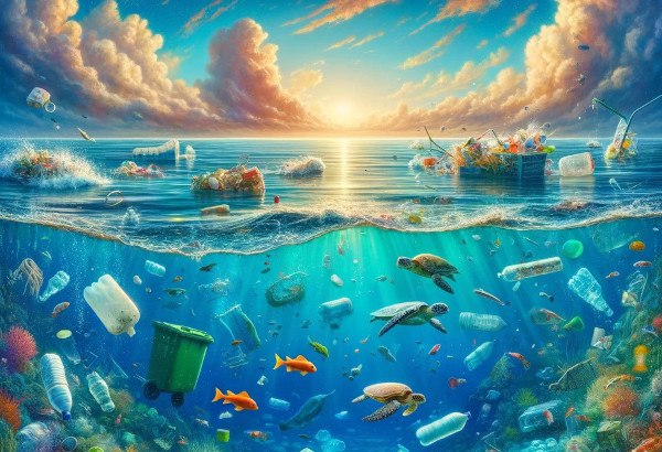 Plastic floating in the ocean
